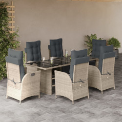7 Pcs conj. jantar p/ jardim c/ almofadões vime PE cinza-claro