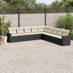 9 Pcs conjunto de sofás p/ jardim c/ almofadões vime PE preto