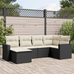6 Pcs conjunto sofás de jardim c/ almofadões vime PE preto