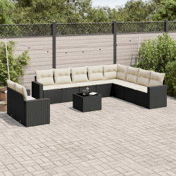 11 Pcs conjunto sofás de jardim c/ almofadões vime PE preto
