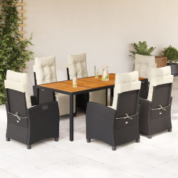 7 Pcs conjunto de jantar p/ jardim c/ almofadões vime PE preto