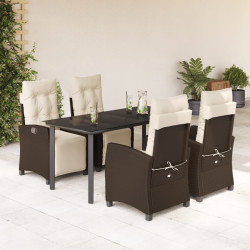 5 Pcs conjunto jantar p/ jardim c/ almofadões vime PE castanho