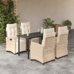 5 Pcs conjunto de jantar p/ jardim com almofadões vime PE bege
