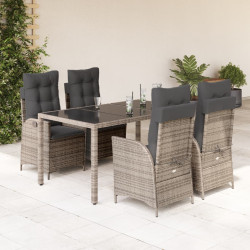5 Pcs conjunto de jantar p/ jardim c/ almofadões vime PE cinza