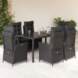 7 Pcs conjunto de jantar p/ jardim c/ almofadões vime PE preto