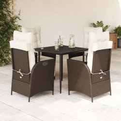5 Pcs conjunto jantar p/ jardim c/ almofadões vime PE castanho