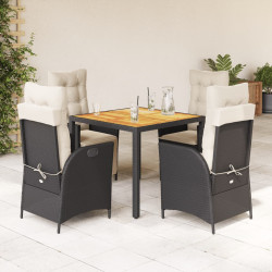 5 Pcs conjunto de jantar p/ jardim c/ almofadões vime PE preto