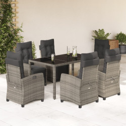 7 Pcs conjunto de jantar p/ jardim c/ almofadões vime PE cinza