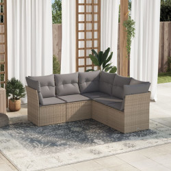 5 Pcs conjunto de sofás p/ jardim com almofadões vime PE bege