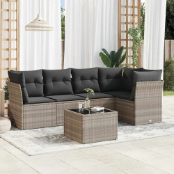 6 Pcs conj. sofás jardim com almofadões vime PE cinzento-claro