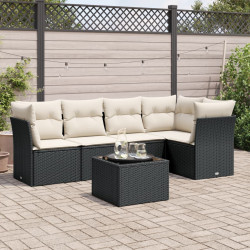 6 Pcs conjunto sofás de jardim c/ almofadões vime PE preto