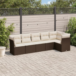 6 Pcs conjunto de sofás jardim c/ almofadões vime PE castanho