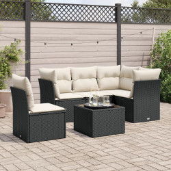 6 Pcs conjunto sofás de jardim c/ almofadões vime PE preto