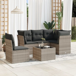 6 Pcs conj. sofás jardim com almofadões vime PE cinzento-claro
