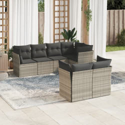 7 Pcs conj. sofás jardim com almofadões vime PE cinzento-claro