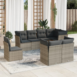 8 Pcs conjunto sofás de jardim c/ almofadões vime PE cinzento