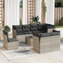 9 Pcs conj. sofás jardim com almofadões vime PE cinzento-claro