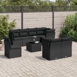 9 Pcs conjunto de sofás p/ jardim c/ almofadões vime PE preto