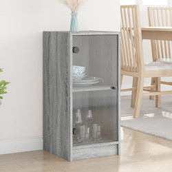 Armário de apoio c/ portas de vidro 35x37x75,5 cm cinza sonoma