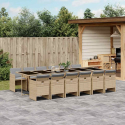 13 Pcs conj. jantar jardim c/ almofadões vime PE bege misturado