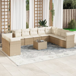 11 Pcs conjunto sofás de jardim c/ almofadões vime PE bege