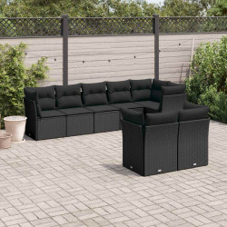 8 Pcs conjunto sofás de jardim com almofadões vime PE preto