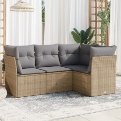 4 Pcs conjunto de sofás para jardim c/ almofadões vime PE bege