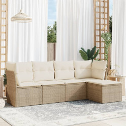 5 Pcs conjunto de sofás p/ jardim com almofadões vime PE bege