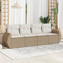 4 Pcs conjunto de sofás para jardim c/ almofadões vime PE bege
