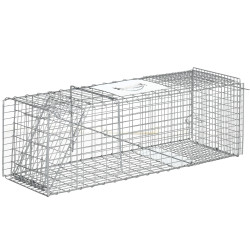 Armadilha para animais vivos dobrável 93x31x34,5 cm gaiola de captura com porta e alça para coelhos roedores prata