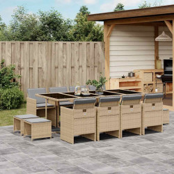 13 Pcs conj. jantar jardim c/ almofadões vime PE bege misturado