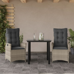 3 Pcs conjunto de jantar p/ jardim c/ almofadões cinzento claro