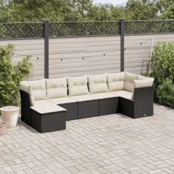 7 Pcs conjunto de sofás p/ jardim c/ almofadões vime PE preto
