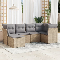 6 Pcs conjunto de sofás p/ jardim com almofadões vime PE bege