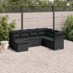7 Pcs conjunto de sofás p/ jardim c/ almofadões vime PE preto