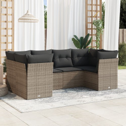 6 Pcs conjunto sofás de jardim com almofadões vime cinzento