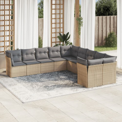 10 Pcs conjunto de sofás p/ jardim com almofadões vime PE bege