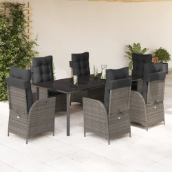 7 Pcs conjunto de jantar p/ jardim c/ almofadões vime PE cinza