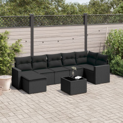 8 Pcs conjunto sofás de jardim com almofadões vime PE preto