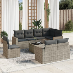 9 Pcs conjunto sofás p/ jardim com almofadões vime PE cinzento