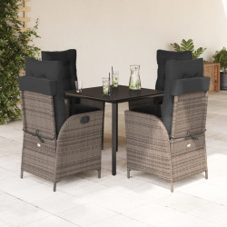 5 Pcs conjunto de jantar p/ jardim c/ almofadões vime PE cinza