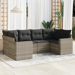 6 Pcs conj. sofás jardim com almofadões vime PE cinzento-claro