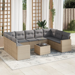 10 Pcs conjunto de sofás p/ jardim com almofadões vime PE bege