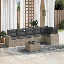 7 Pcs conj. sofás jardim com almofadões vime PE cinzento-claro