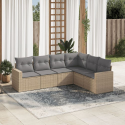 6 Pcs conjunto de sofás p/ jardim com almofadões vime PE bege
