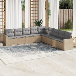 9 Pcs conjunto de sofás p/ jardim com almofadões vime PE bege
