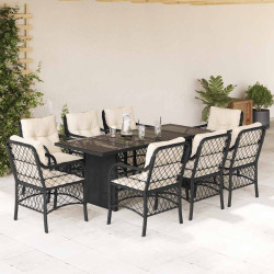9 Pcs conjunto de jantar p/ jardim c/ almofadões vime PE preto