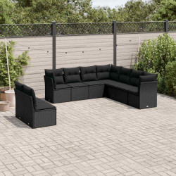 9 Pcs conjunto de sofás p/ jardim c/ almofadões vime PE preto