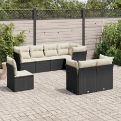 8 Pcs conjunto sofás de jardim com almofadões vime PE preto