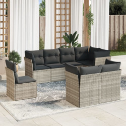 8 Pcs conj. sofás jardim c/ almofadões vime PE cinzento-claro